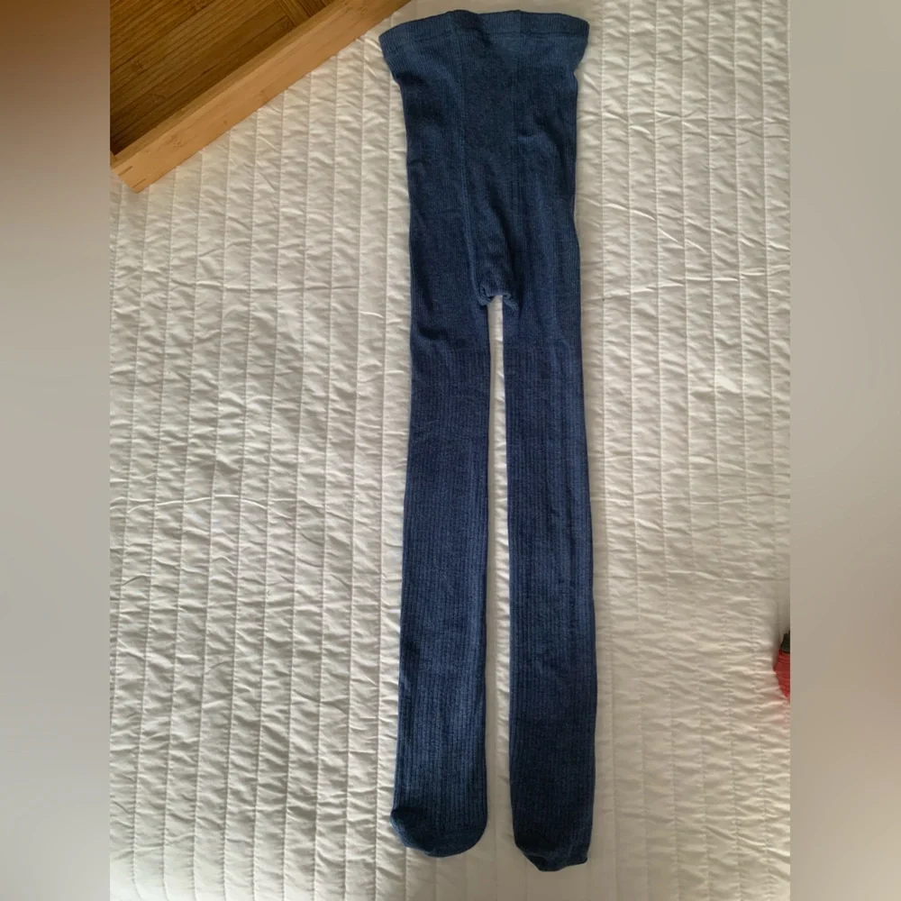 NWOT Tights Girls Size 7 - 10 Blue Ribbed Cotton Stretchy Comfy Warm